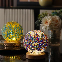 Bohemian LED Desk Lamp USB Button Warm Dimming Stained Glass National Style For Home Bar Bedroom Decor Creative LED Table Lamp