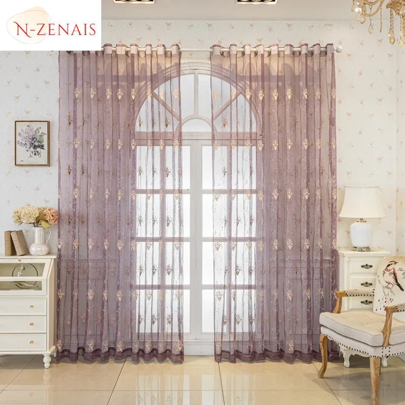 Translucent Embroidered Curtains Embroidered American Pastoral Flowers Living Room Tulle Curtains Bedroom Semi-blackout Luxury