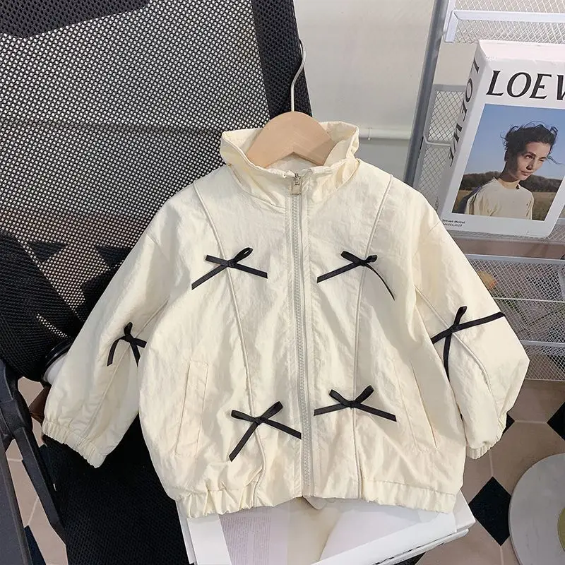 

Girls Jacket Clothing 2025 Spring Autumn Children Bow Solid Color Zipper Coat Baby Toddler Fashion Casual Windbreaker Outerwear