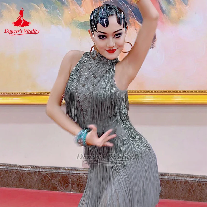 Adult&Teenagers Professional Competition Tassels Dresses Customized Female Samba Salsa Chacha Perform Outfit Dancer's Vitality