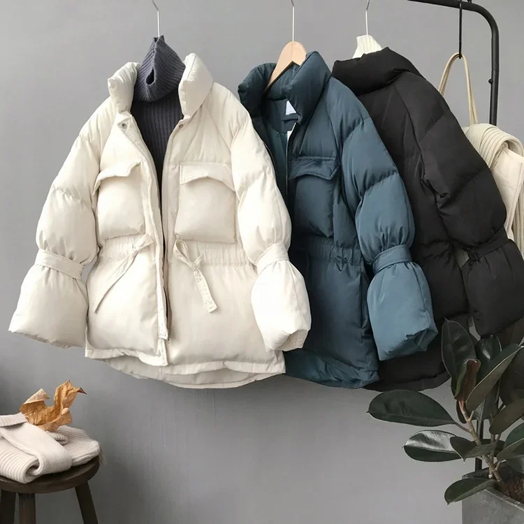 Hot selling packable winter coat women loose padded coat stand collar thickened padded womens parka girls quilted coat