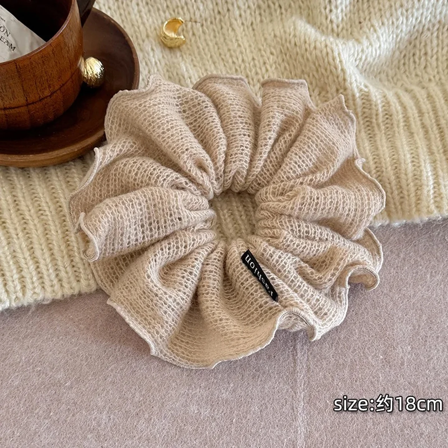 1 Stück Herbst/Winter Vintage-Stil Wollstrick-Haargummi, hochelastisches Haargummi für niedrigen Pferdeschwanz, 2025 neues Haar-Accessoire – Detail 5