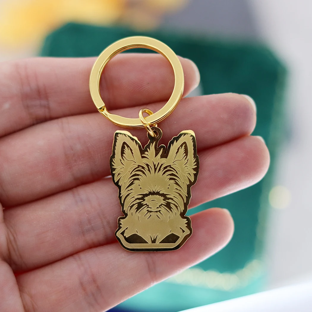 Stainless Steel Cute Yorkshire Terrier Dog Cartoon Pet Kids Gifts Keychain for Women Men Jewelry Bag Car Deco Accessories Free