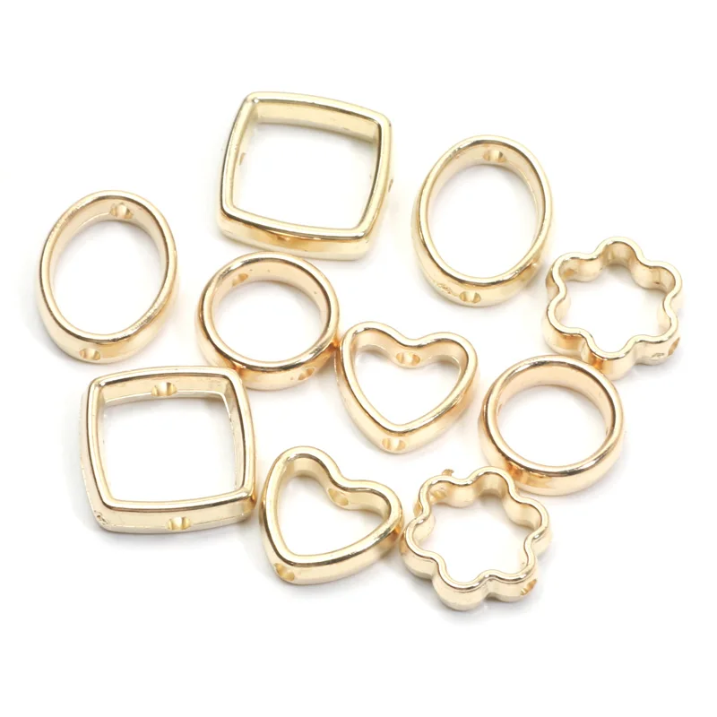 50pcs CCB Square Circle Flower Oval Love Heart Frame Beads Two Hole Spacer Connectors for DIY Jewelry Making Charms Accessories