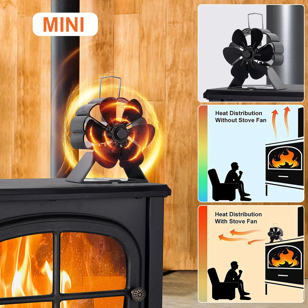 Mini ventilateur de cheminée à 6 lames, poêle à bois, poêle à bûches, ventilateur de cuillère à soupe, silencieux, maison, chauffage au bois de chauffage, distribution efficace de la chaleur, 62