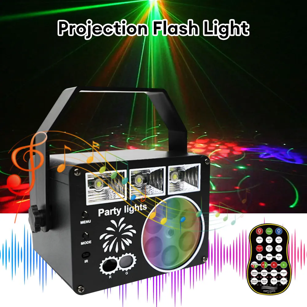 Proyector láser de luz LED RGB para fiesta, luz de discoteca activada por sonido, USB, Control remoto, bola mágica, decoración de Navidad