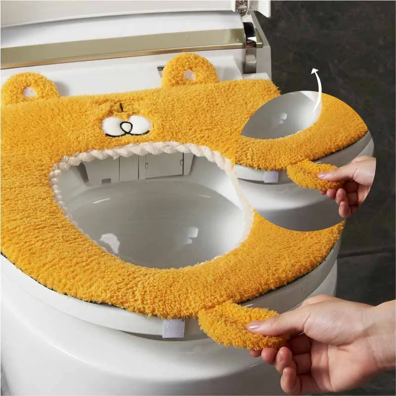 Cute Plush Tiger Toilet Seat Household Winter Cartoon Thickened Warm Plush Toilet Seat Four Seasons Universal Bathroom Supplies