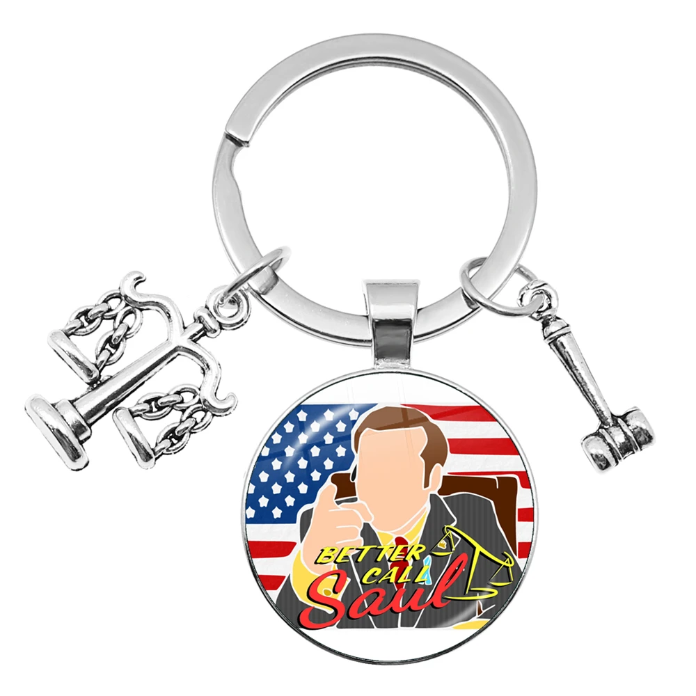 Fashion Judge Better Call Saul Glass Cabochon Heart-Shaped Keychain Bag Car Libra Accessories Keychains Lawyer Jewelry Gift