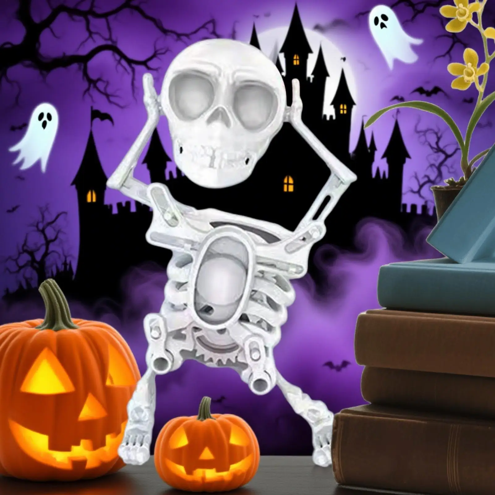 Skeleton Toy Wind Up Swinging 3D Printed Skeleton Model For Kids Desktop Decoration Halloween Clockwork Skull Toy For Kid Room