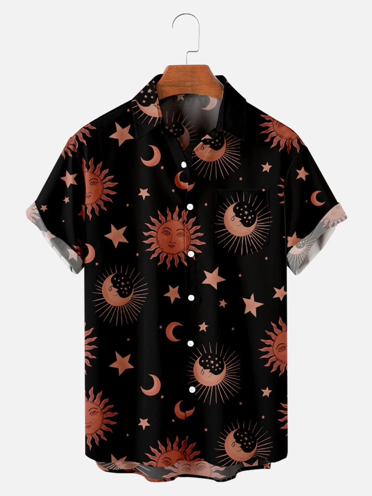 

New Moon Shirt y2k hombre Harajuku thin adult Hawaiian shirt Short-sleevedloose star and moon pattern beach Tops