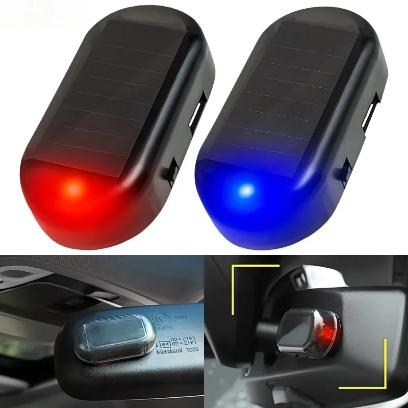 Car Alarm Light Car Solar Power Simulated Dummy Alarm Warning Anti-Theft LED Flashing Security Light with USB Port