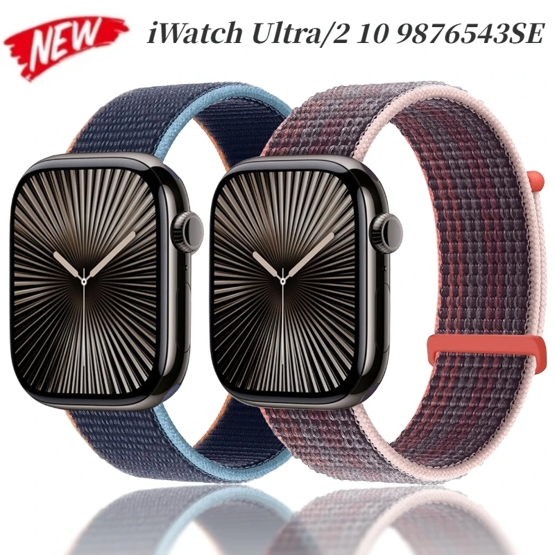 Nylon Strap for Apple Watch Ultra/2 10 9 8 7 6 5 4 3 SE/2 Sports Loop Bracelet Iwatch 49mm 46mm 45mm 44mm 42mm 41mm 40mm Correa