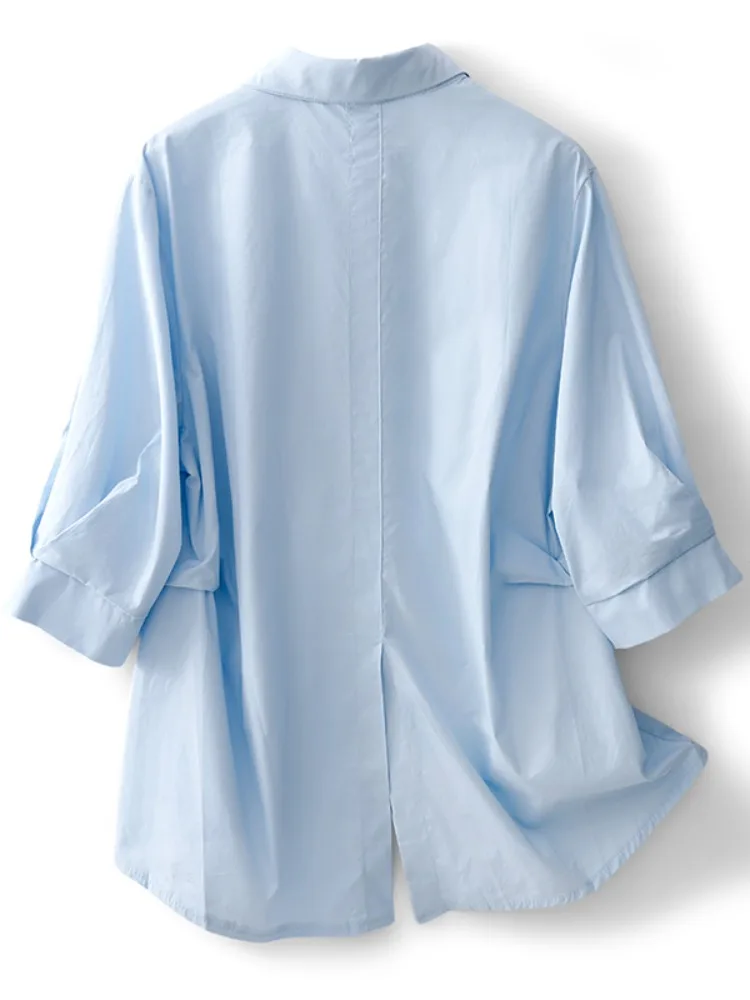 White Casual ort Sve irt Women's f Open Collar Summer 2025 New plus Size Small Frame Commute Sle Button Detail