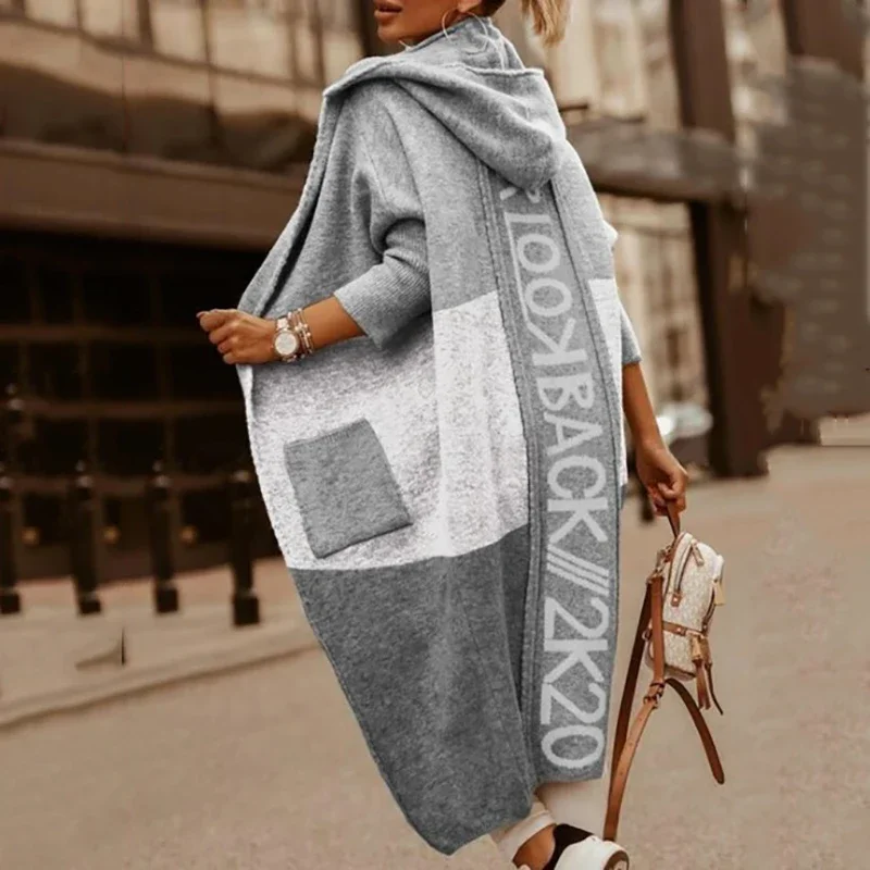 Elegant Printing Hooded Sweaters Cardigan Casual Loose Comfor Autumn Winter 2023 Fashion Long Sleeve with Pocket Coats Female