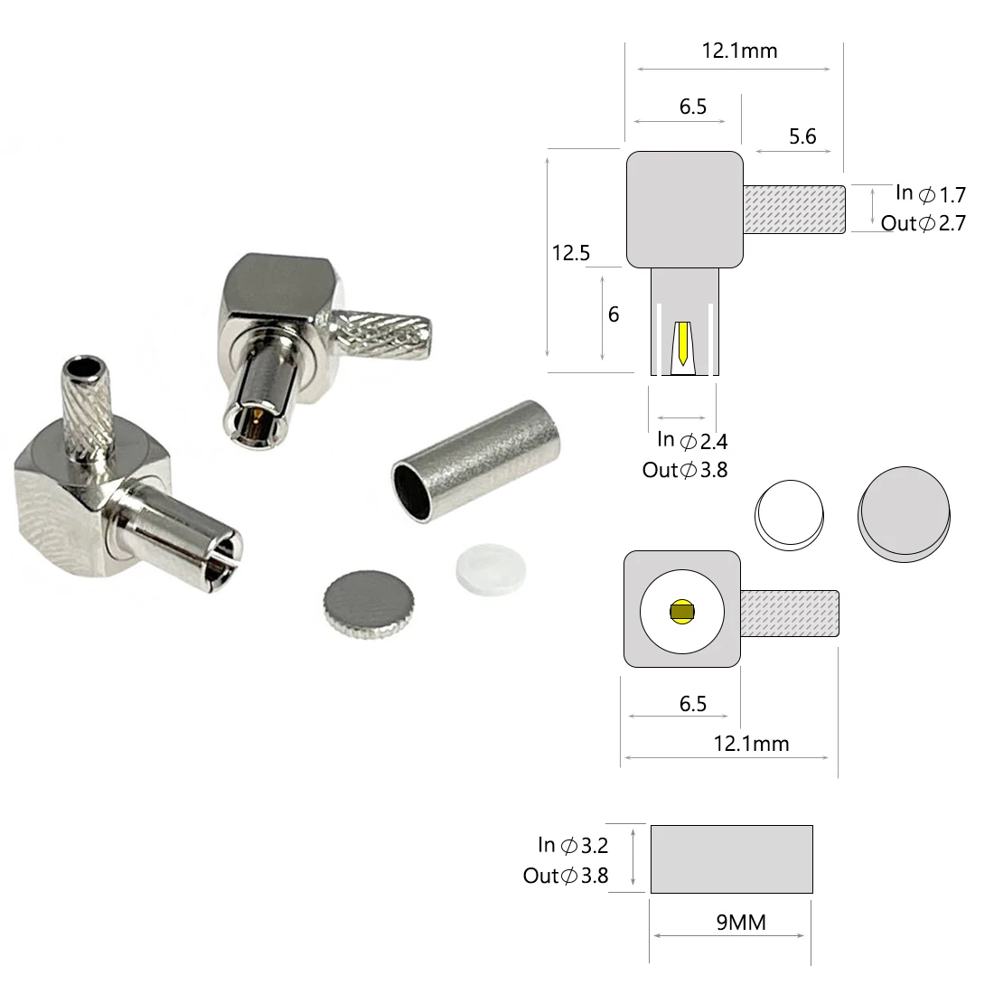 1 or 10pcs CRC9 TS9 Male Plug Straight Right Angle Crimp for RG174 RG316 LMR100 Cable RF Connector 3G USB MODEM