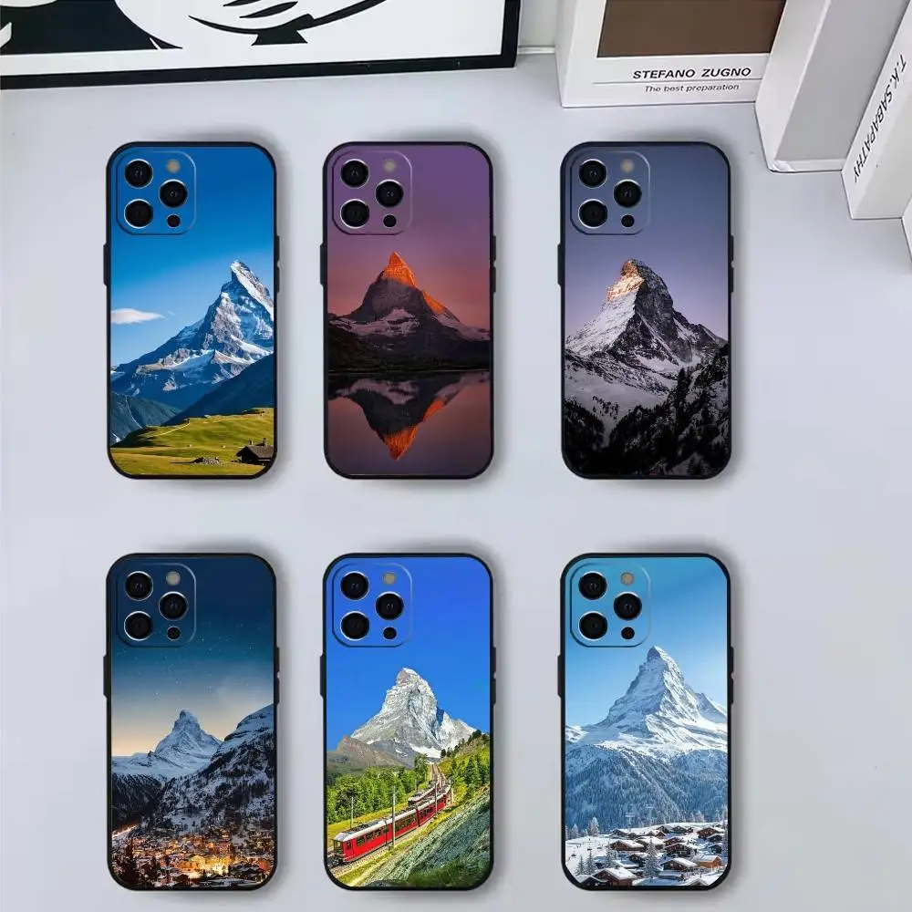 

Swiss Mountain Matterhorn in Zermatt Phone Case For iPhone 17,16,15,14,13,12,11 Plus,Pro Max,Soft Silicone Black Cover