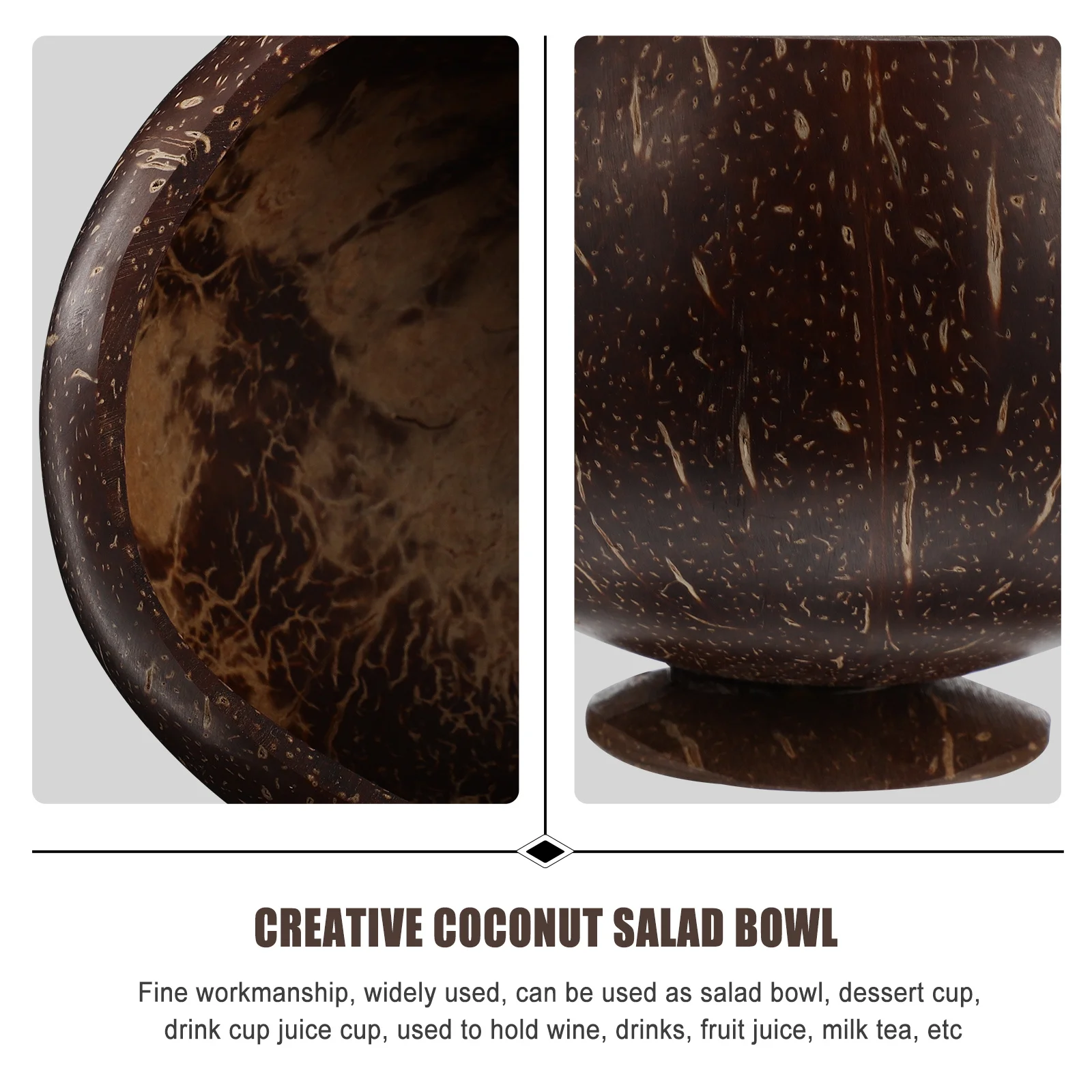 

Coconut Shell Bowl Natural Salad Dessert Serving Set Eco-Friendly Lightweight Camping Tableware Kitchenware Bowl With