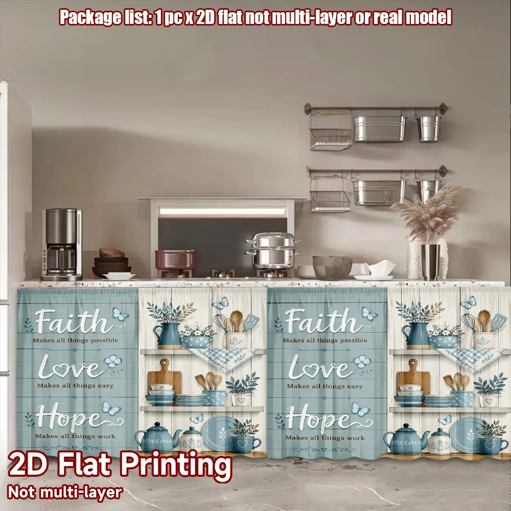 2D flat 1pc Bohemian style short curtains Faith Love Hope Decor Digital printing Festive decorative cabinets and curtains