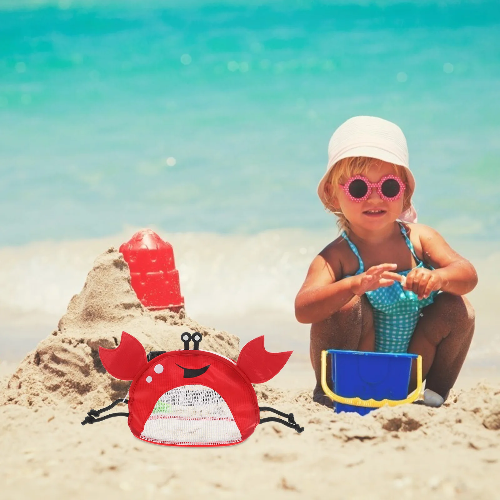 Children Mesh Beach Shell Bag Red Crab Design for Storing Toys and Snacks - Image 2