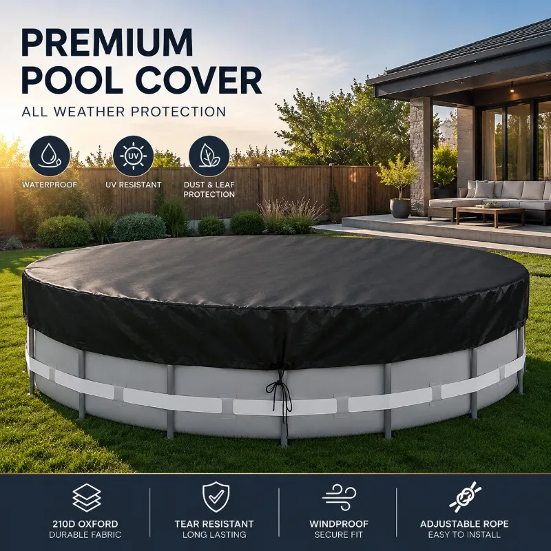 

Oxford Round Pool Cover Waterproof Dustproof All Season Above Ground Swimming Pool Protector with Drawstring Outdoor Furniture