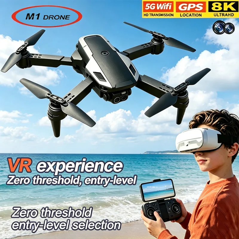 Mini Dron M1 RC Quadcopter con WiFi 5G, Cámara HD 8K de Doble Lente, Motor sin Escobillas, Dron Portátil de Viaje, Regalos para Niños, Adolescentes y Adultos