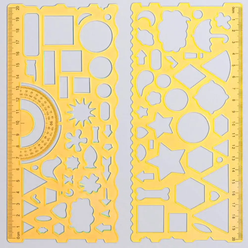 School Supplies 2Pcs Great Multi Shaped Hollowed-out Geometry Ruler Mini Student Ruler Multi-purpose   for Home