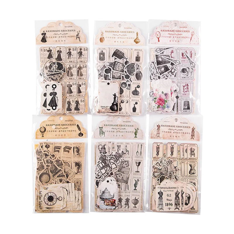 60 pcs Vintage Stickers+material paper Decorative Diary Scrapbooking handmade Planner Diy Junk Journal Supplies Set view 5