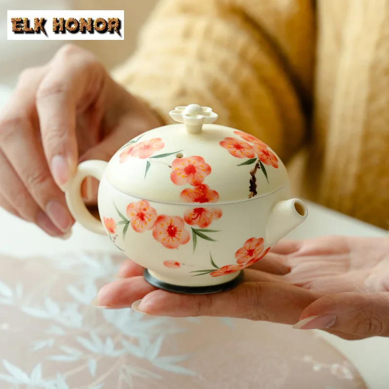 85ML Powder Yin Pure Hand-painted Cherry Blossom Teapot Boutique Tea Infuser Pot Tea Maker Kettle With Filter Tea Services Craft