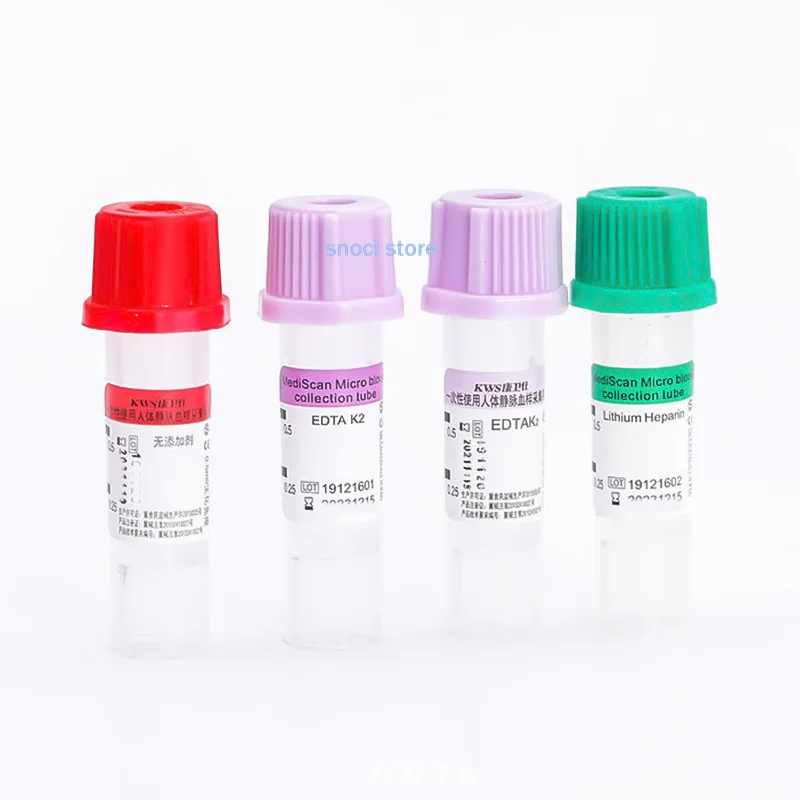 100pcs Sterile Micro Blood Collection Tube 0.5ml 1ml Lithium Sodium Heparin EDTAK3 for lab sampling tube  Consumables