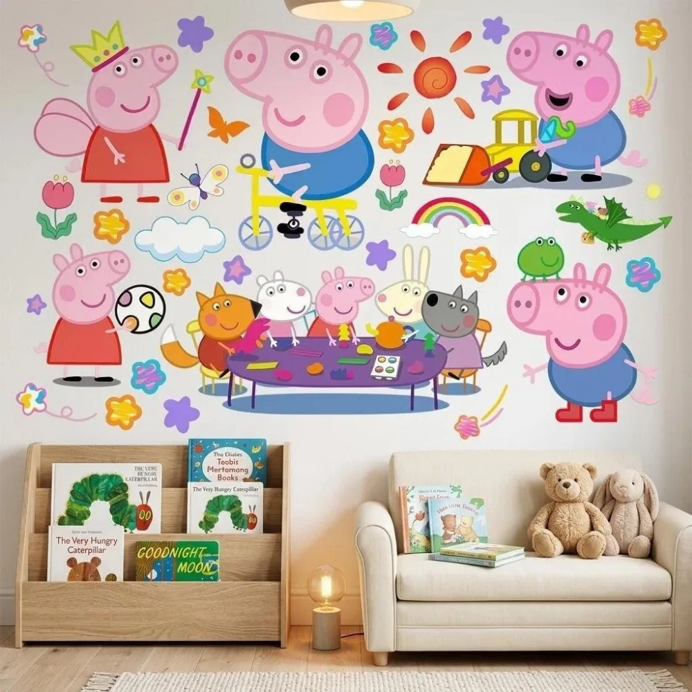 NEW Peppa Pig Cartoon DIY Wall Stickers for Kids Room Bedroom Living Room Kindergarten Anime Poster Decals Kids Wall Decoration