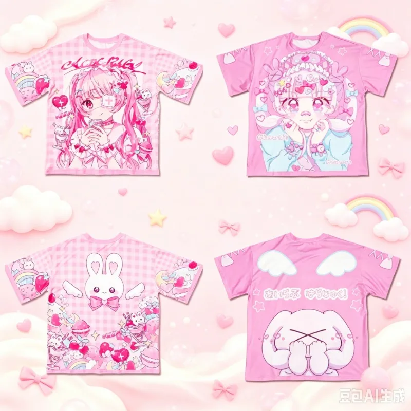2026 Summer Dopamine Rainbow Gradient Kawaii Girl Adult and Children T-Shirt Cartoon 3D All-Over Print Harajuku Y2K Short Sleeve