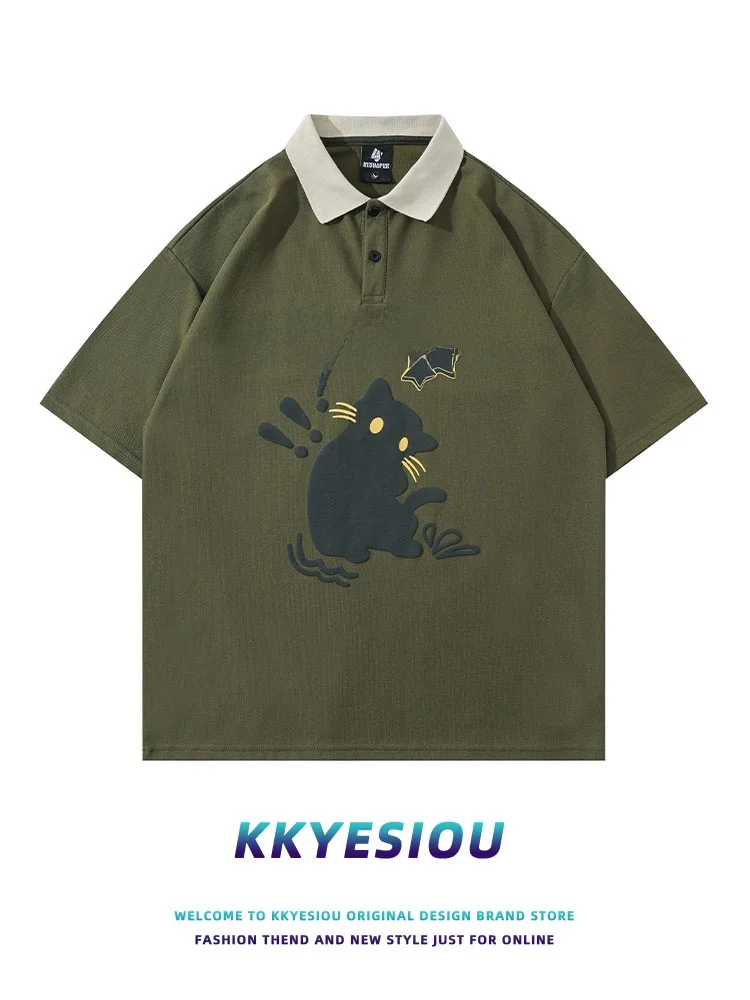 

KKyesiou Japanese College Sle ort Sve irt Men's Loose Fit Print Casual Top ex Summer Faion