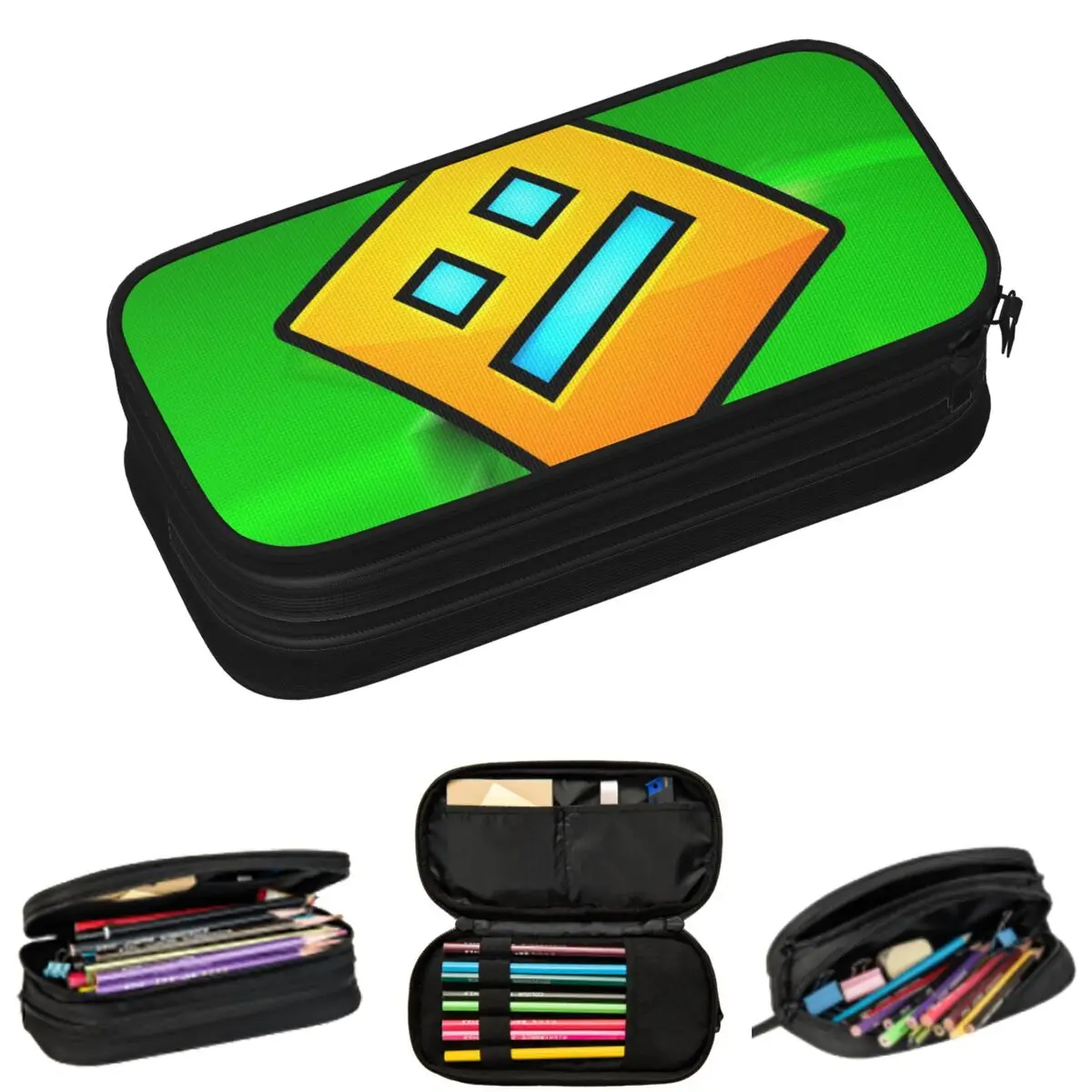 Video Game Geometry Dash Pencil Cases for Students Gifts Pen Box Pencil Bag Large Capacity Pencil Pouch