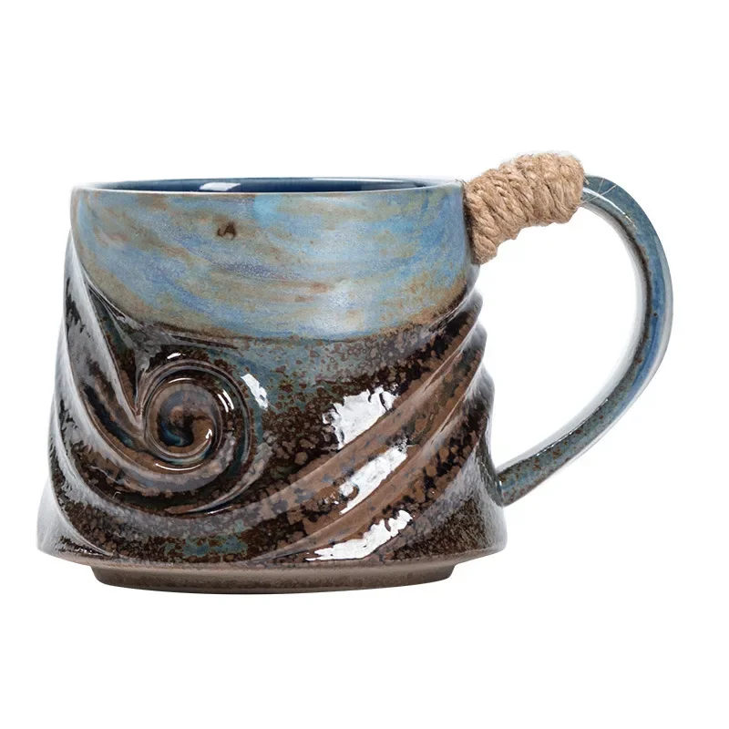 Creative spiral hemp rope ceramic mug office mug water cup afternoon tea mug vintage stoneware coffee