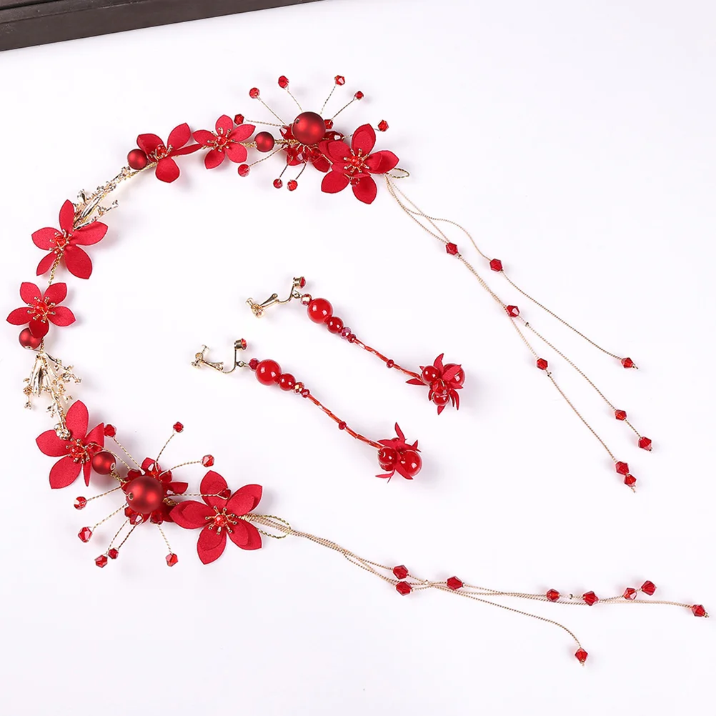 

Red Bride Hair Band Women Headband Flower Wedding Dress Pretty Headdress Clasp Pearl