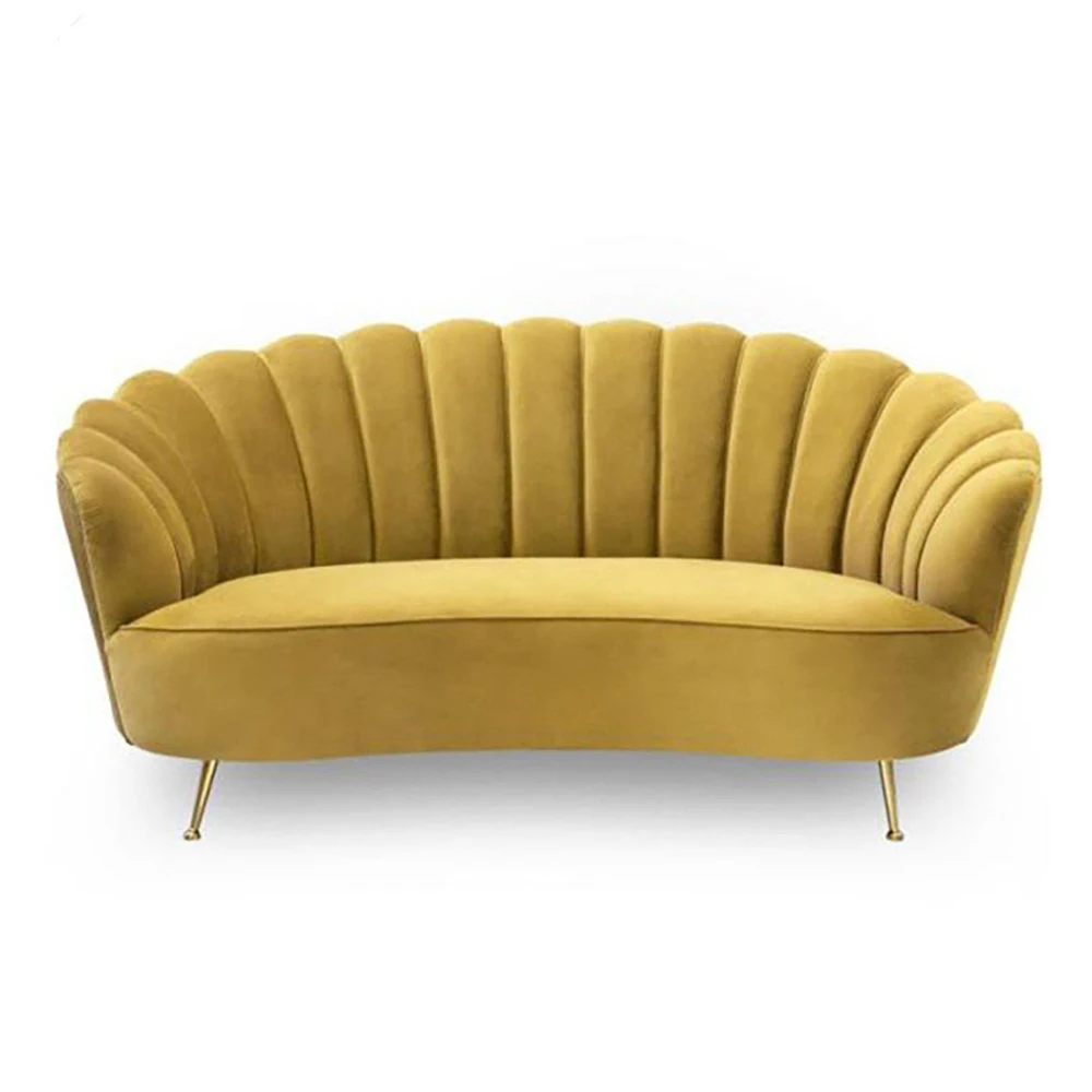 Classic Luxury Fabric Velvet Couch Curved Design Sofa Stainless Steel Living Room Set