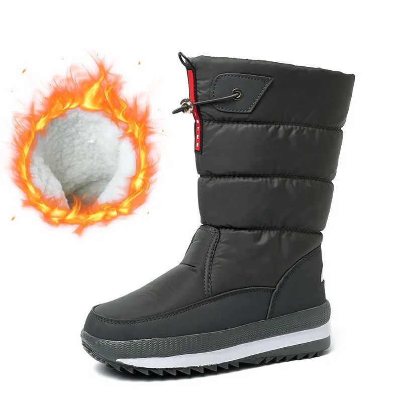 

НОВЫЕ белые женские ботинки, зимняя обувь, теплые плюшевые ботинки до середины икры, водонепроницаемые резиновые нескользящие зимние ботинки на платформе, женские большие размеры 42