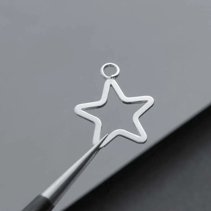 6pcs Genuine Real Pure Solid 925 Sterling Silver Pendant Star Silver Hollow Out Pentagram Suspension Jewelry Making Findings