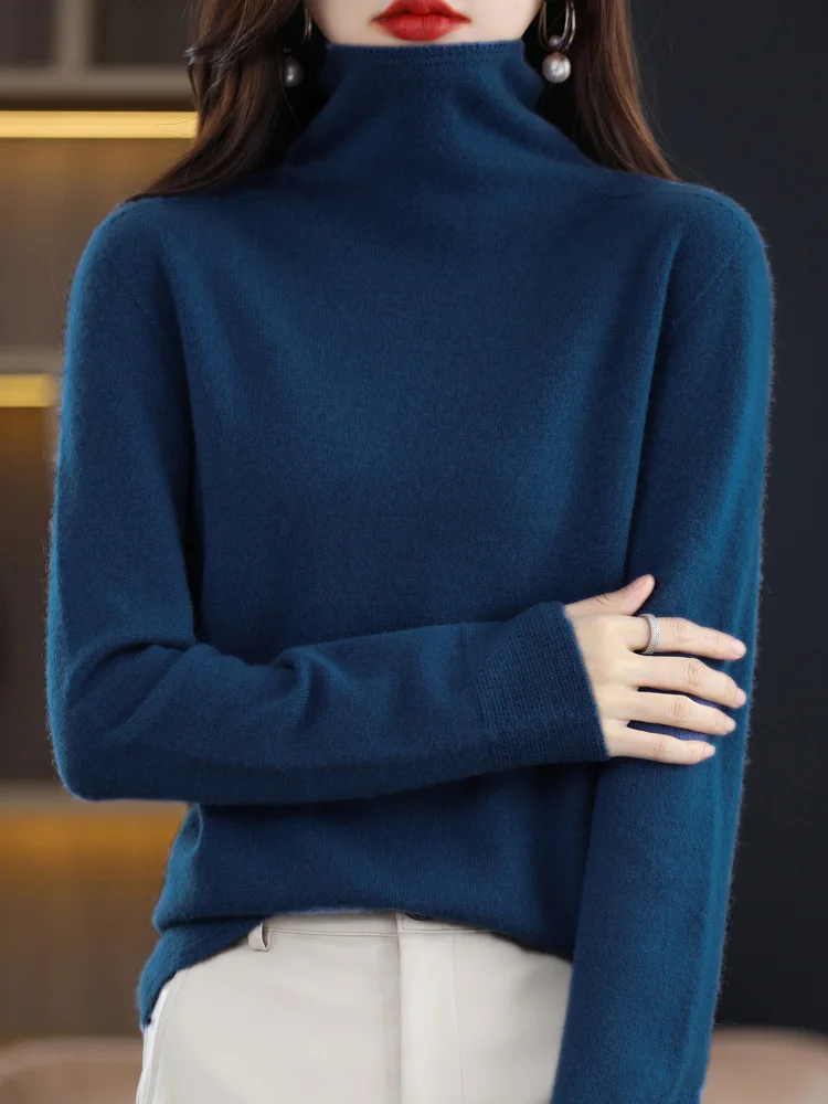

Yoyoselect, 100% мериносовая шерсть, женский пуловер с воротником и воротником, свитер, осень-зима, утепленная внутренняя одежда, однотонная одежда, топ