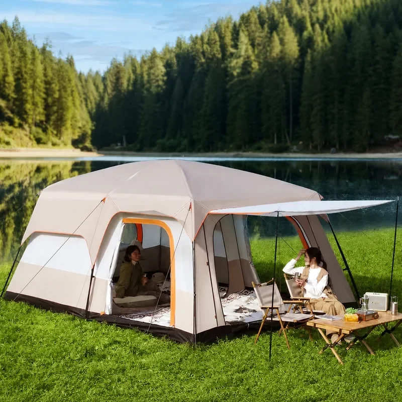 Thickened Explosion Proof Rainproof Outdoor 2 Bedroom 1 Hall Large Tent Windproof Waterproof Portable Camping Overnight