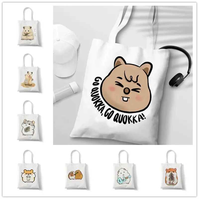 Go Quokka Print Large Capacity Girl Canvas Handbag Graphic Harajuku Women Shoulder Bags Eco Shopping Tote Bag White Casual Purse