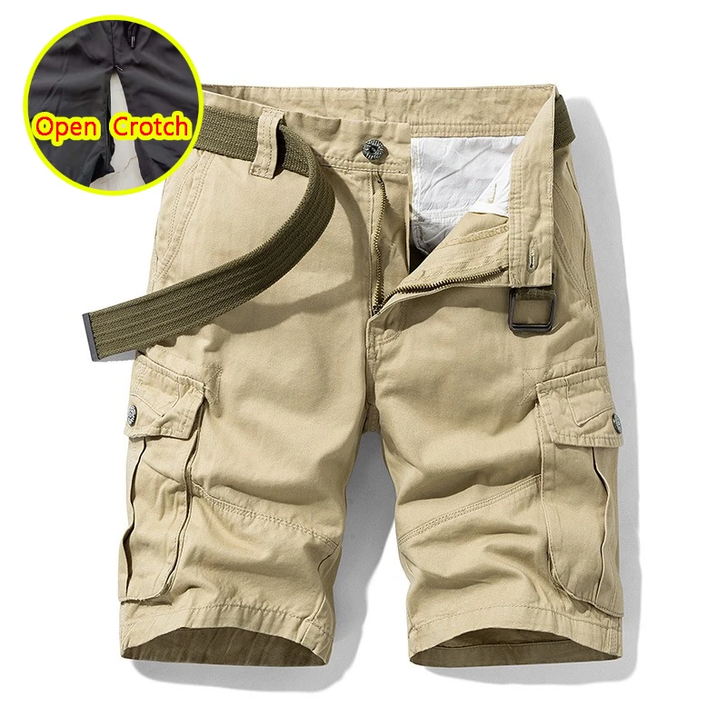 Man Open Crotch Pants with Hidden Zipper Shorts Sexy Sport Crotchless Cargo Shorts Trousers Trainning Fitness Outdoor Sex