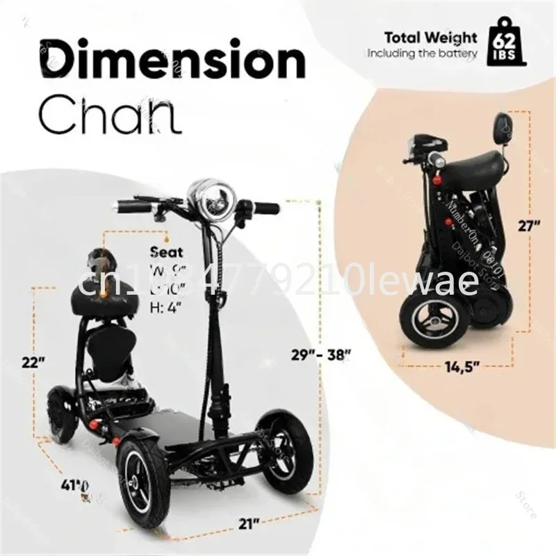 Foldable Four Wheel Electric Scooter for Old People Seniors Travel Folding Mobility Scooter 4 Wheels 250W Dual Motor Protable