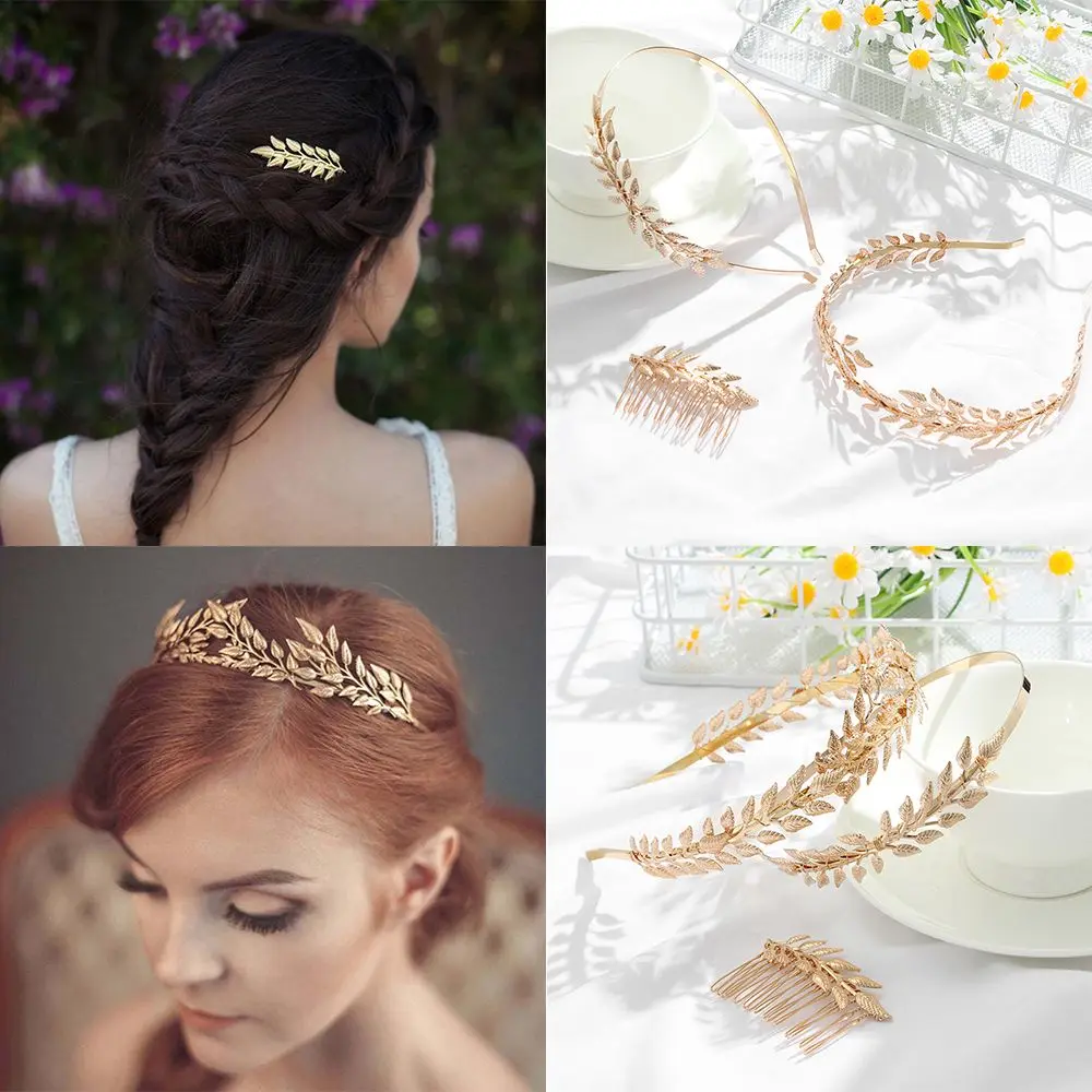 Jewelry Bridesmaid Tiara Hair Combs Leaves Hair Bands Metal Gold Leaf Wedding Hair Crown Bride Headbands