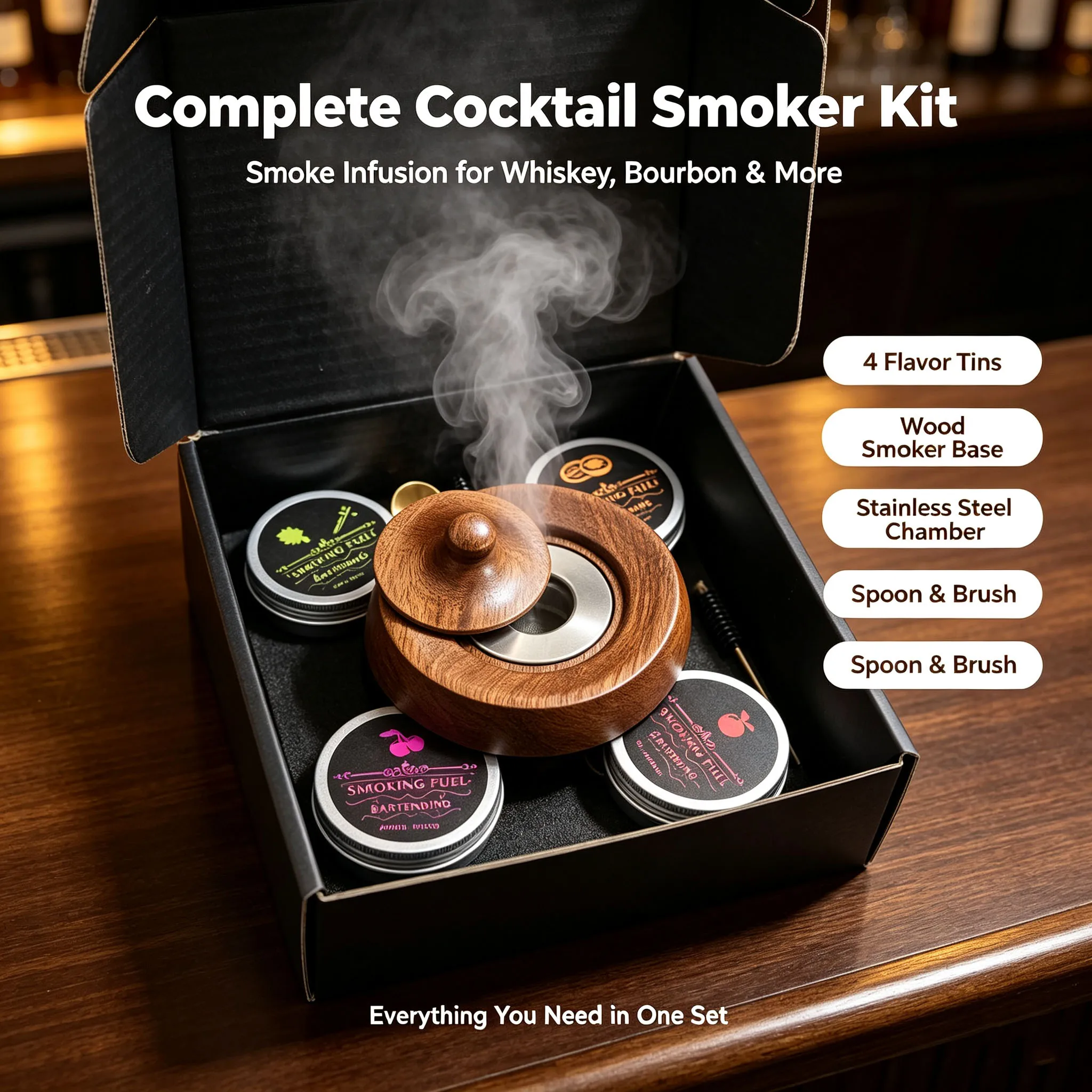 Smoker Box Wood Chip - Набор для копчения коктейлей: деревянный дымовой