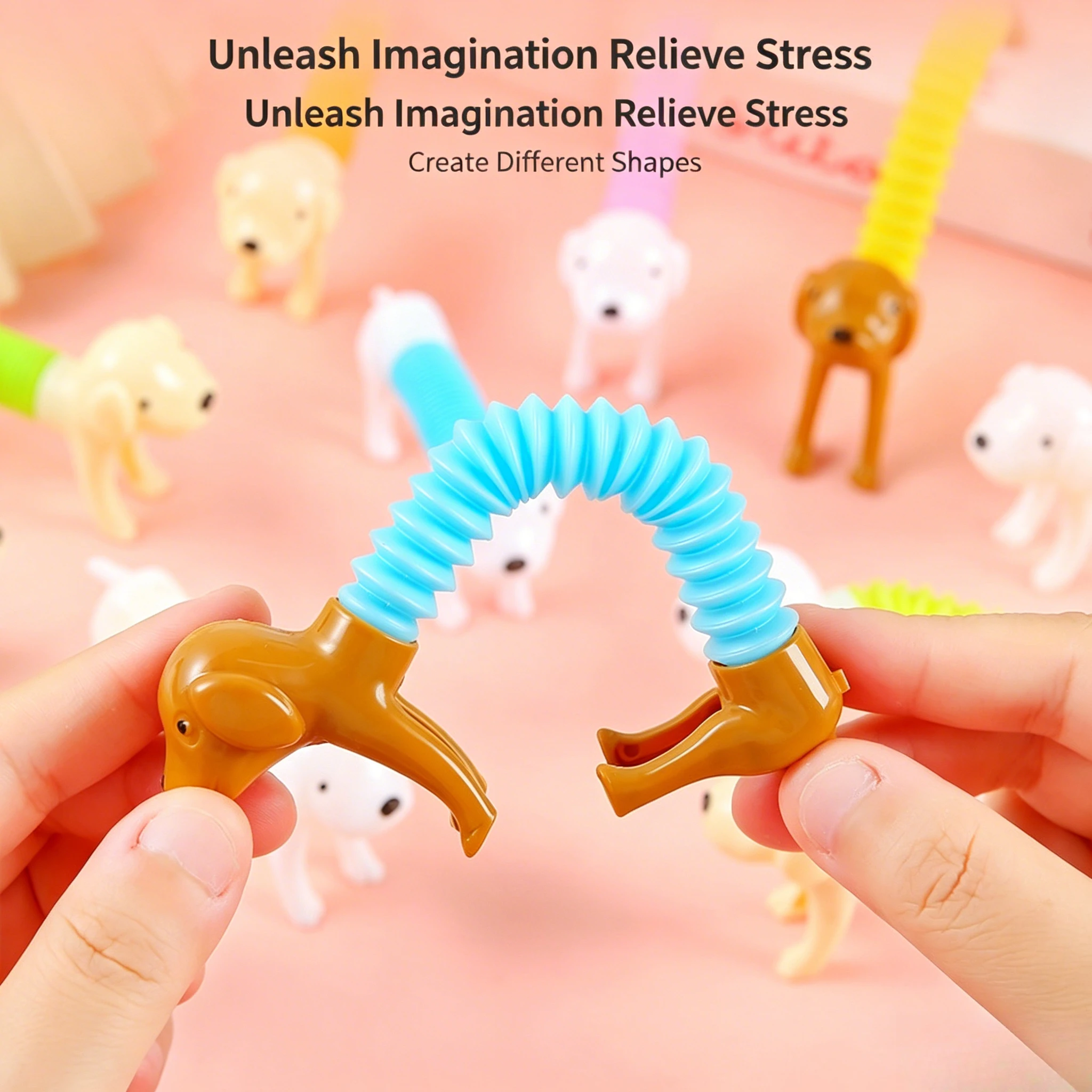 Party Favor Gift for Kids 10Pcs Stretch Dog Pop Tubes Telescoping Sensory Squeeze Stress Toy
