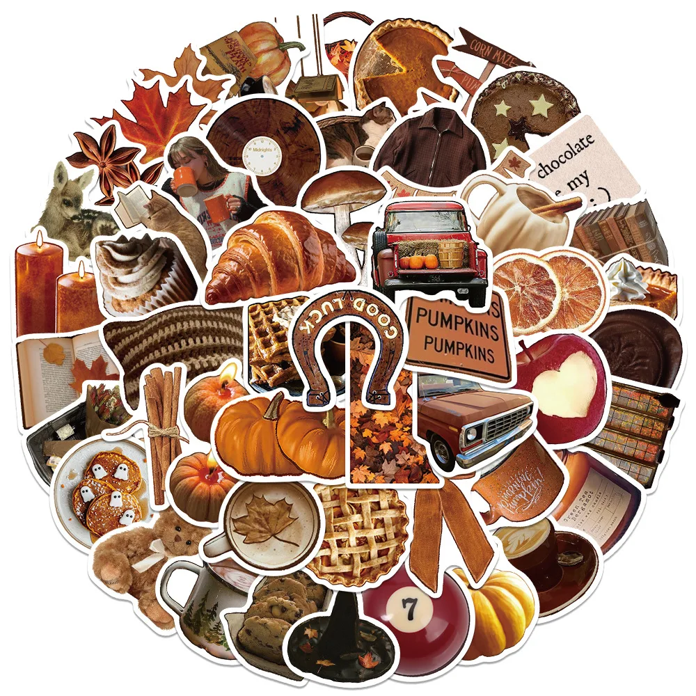 53 قطعة من الملصقات الجمالية البنية العتيقة Pinterest DIY ملصقات دراجة نارية حقيبة ديكور الهاتف المحمول الشارات