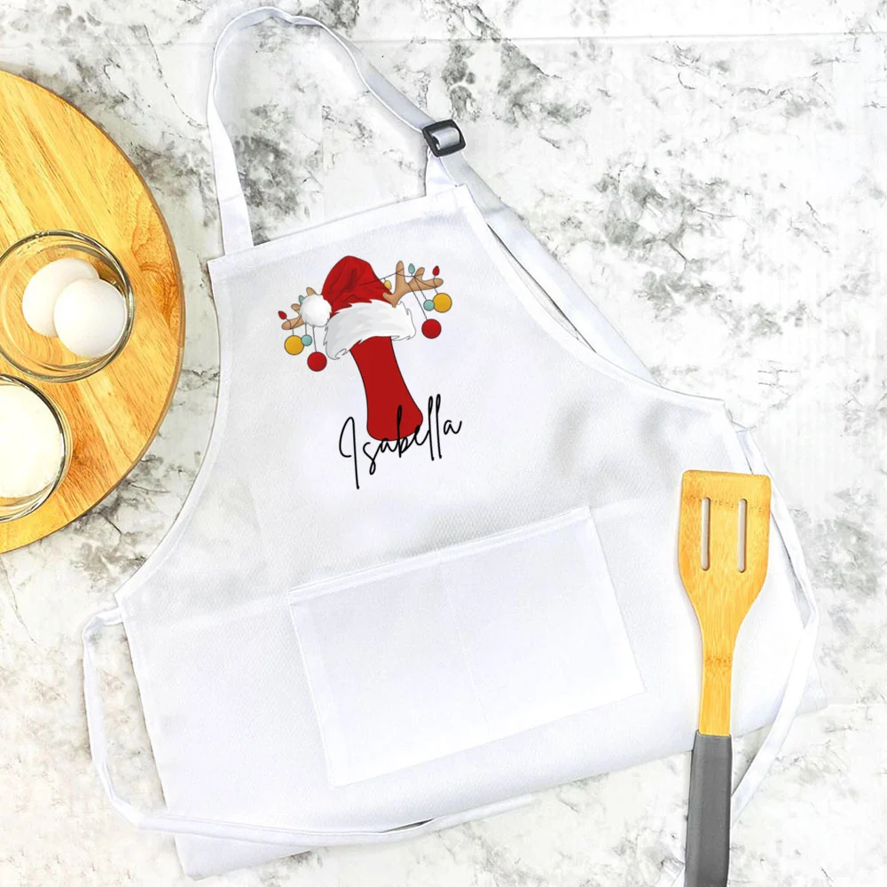 Personalized Child Apron Christmas Holiday Cooking Baking Apron Children Gift Custom Letter with Name Xmas Apron Kids Present