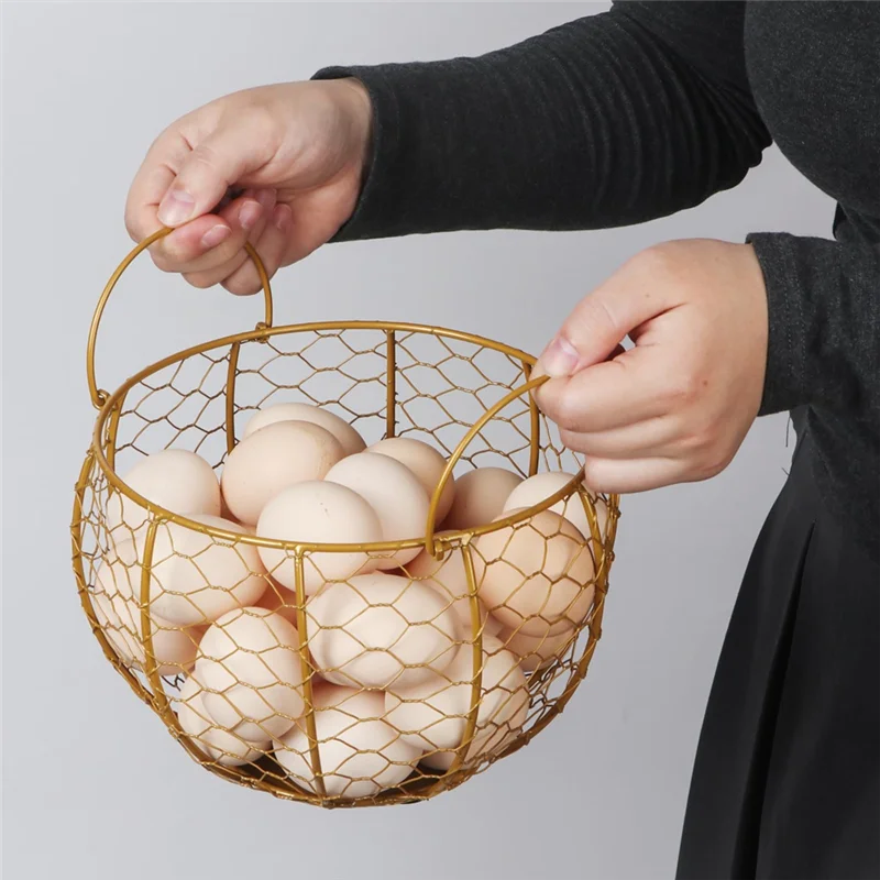 

ABUG-Wire Chicken Egg Collecting Basket, Metal Holder For Countertop Egg Basket With Handle For Gathering Fresh Eggs