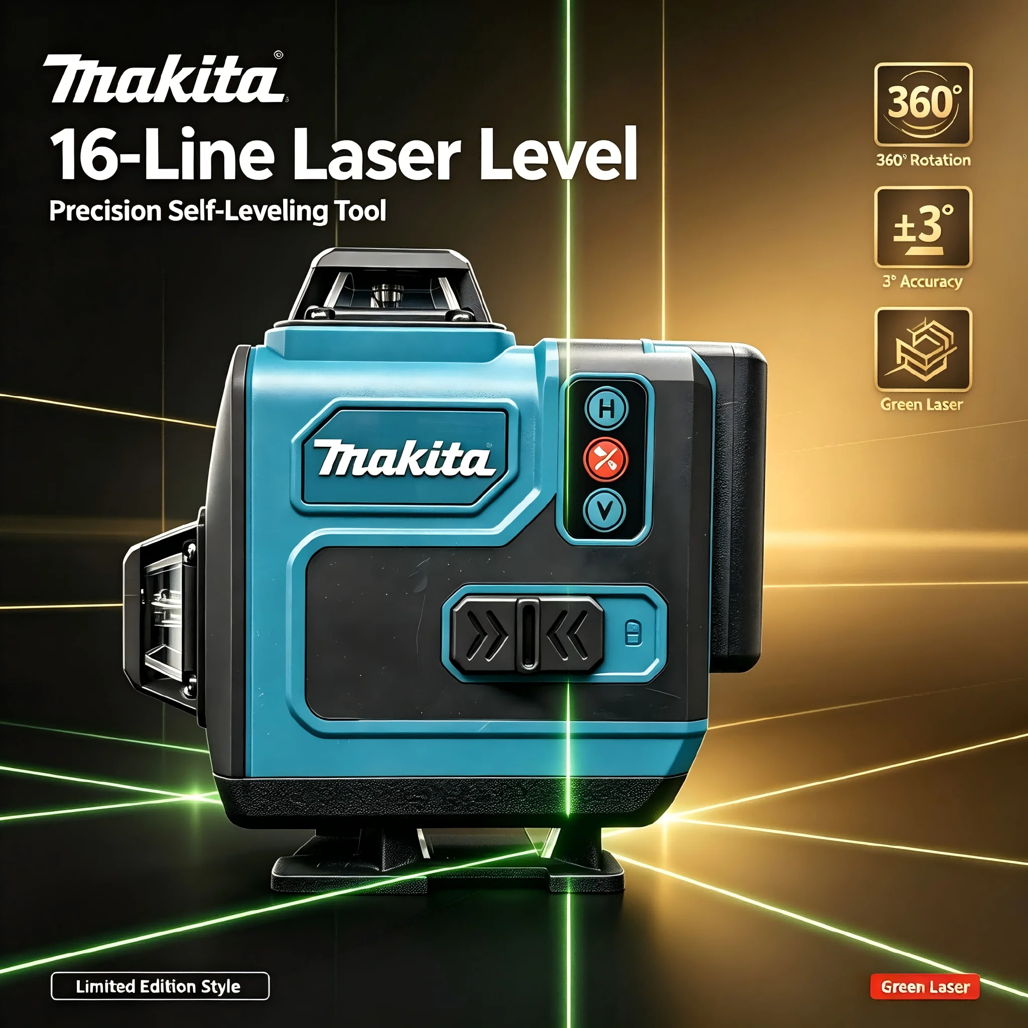 4.0Ah Max Makita 40V Battery Makita 16 Lines 4D Laser Level Self Leveling Green Beam 360° Cross Line for Indoor Construction